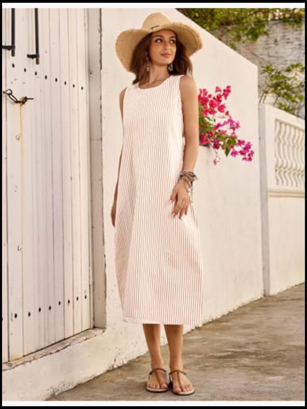 Cotton Maxi Dress with Pockets Casual Summer Beach Vacation - Picture 5 of 7